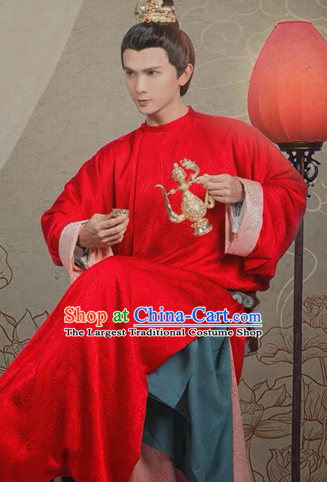 Chinese Ancient Royal Prince Red Clothing Traditional Tang Dynasty Nobility Childe Costumes for Men