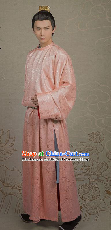 Chinese Ancient Nobility Childe Pink Clothing Traditional Tang Dynasty Royal Prince Costumes for Men