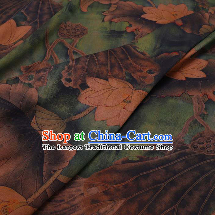 Chinese Cheongsam Classical Lotus Goose Pattern Design Green Watered Gauze Fabric Asian Traditional Silk Material