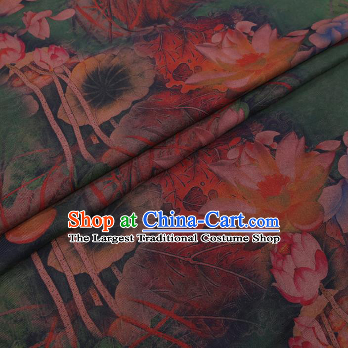 Chinese Cheongsam Classical Lotus Pattern Design Green Watered Gauze Fabric Asian Traditional Silk Material