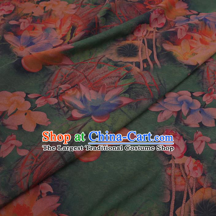 Chinese Cheongsam Classical Lotus Pattern Design Green Watered Gauze Fabric Asian Traditional Silk Material