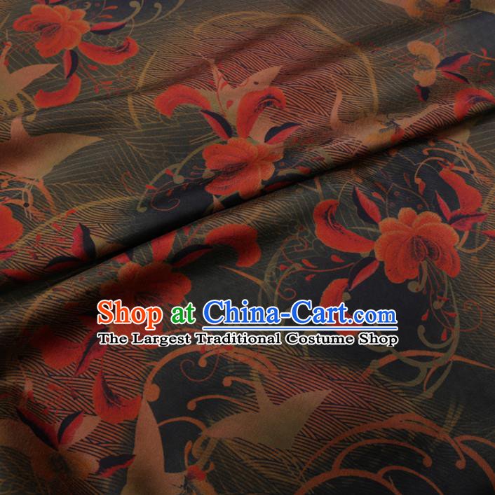 Chinese Cheongsam Classical Crane Peony Pattern Design Green Watered Gauze Fabric Asian Traditional Silk Material