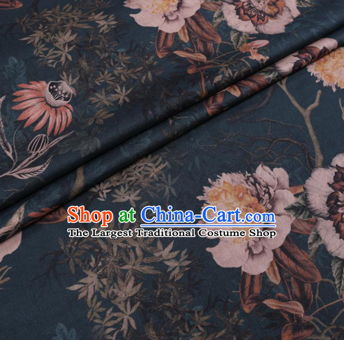 Chinese Cheongsam Classical Kapok Pattern Design Atrovirens Watered Gauze Fabric Asian Traditional Silk Material