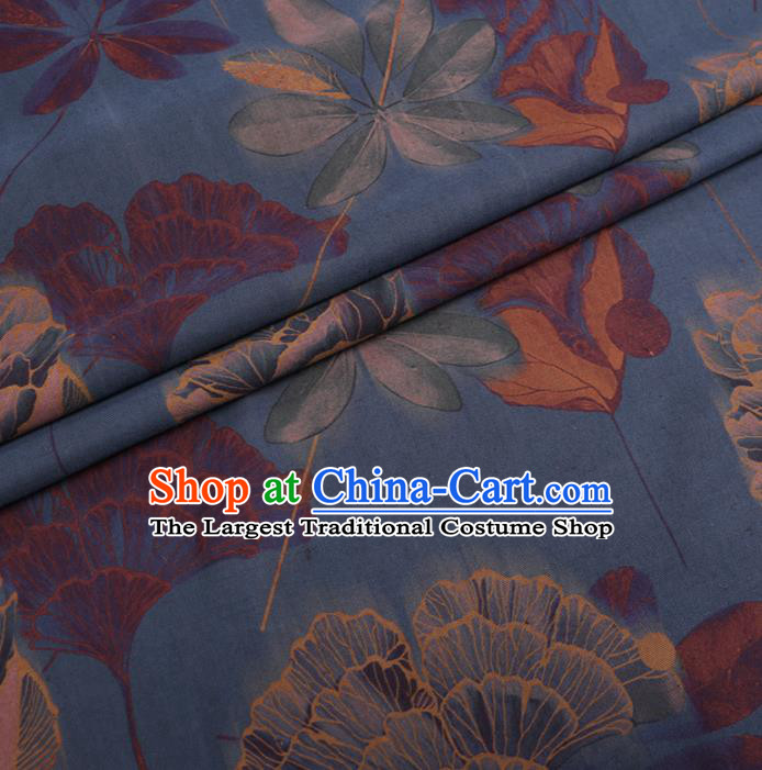 Chinese Cheongsam Classical Ginkgo Pattern Design Blue Watered Gauze Fabric Asian Traditional Silk Material