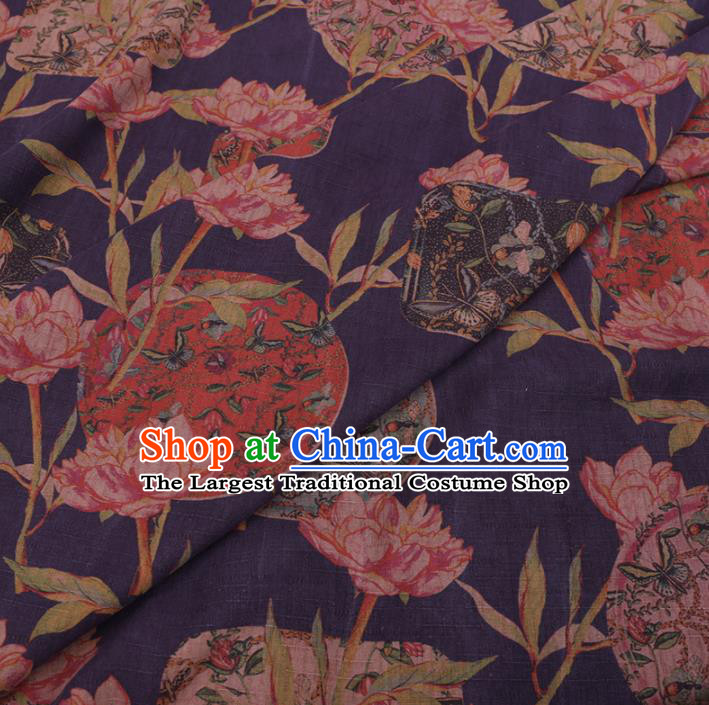 Chinese Cheongsam Classical Butterfly Flowers Pattern Design Purple Watered Gauze Fabric Asian Traditional Silk Material
