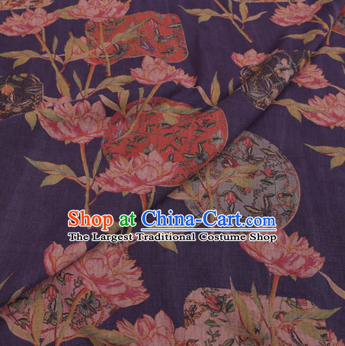 Chinese Cheongsam Classical Butterfly Flowers Pattern Design Purple Watered Gauze Fabric Asian Traditional Silk Material