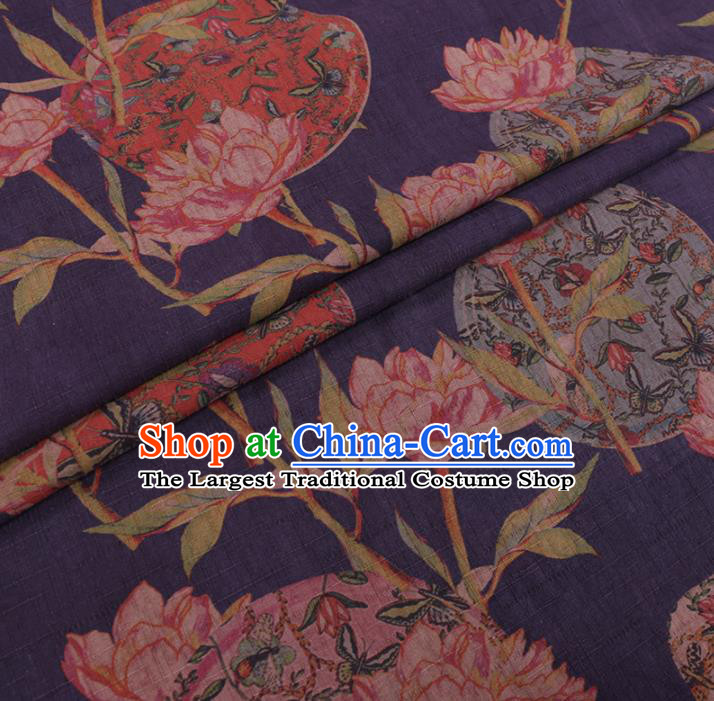 Chinese Cheongsam Classical Butterfly Flowers Pattern Design Purple Watered Gauze Fabric Asian Traditional Silk Material