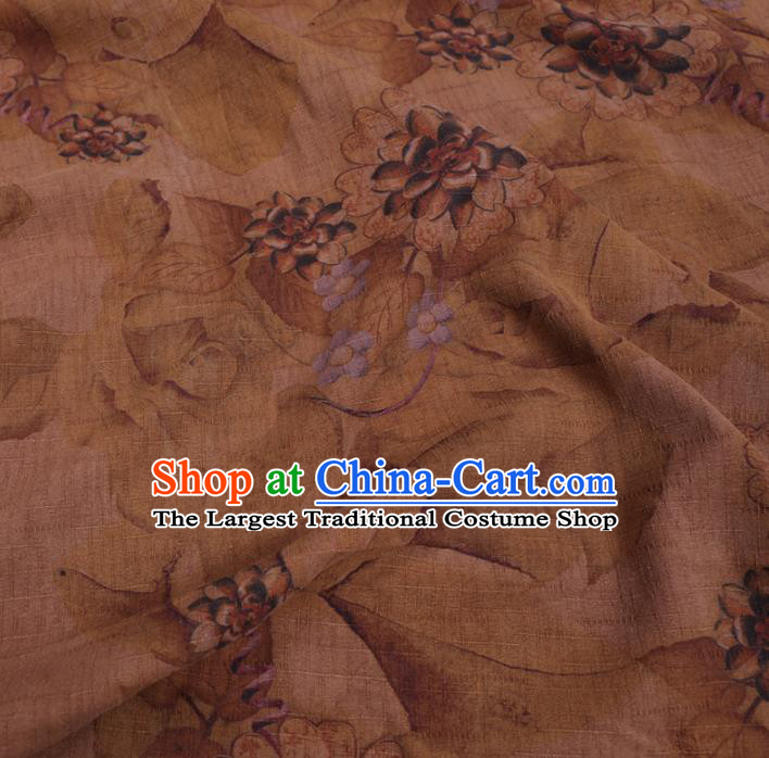 Chinese Cheongsam Classical Flowers Pattern Design Ginger Watered Gauze Fabric Asian Traditional Silk Material