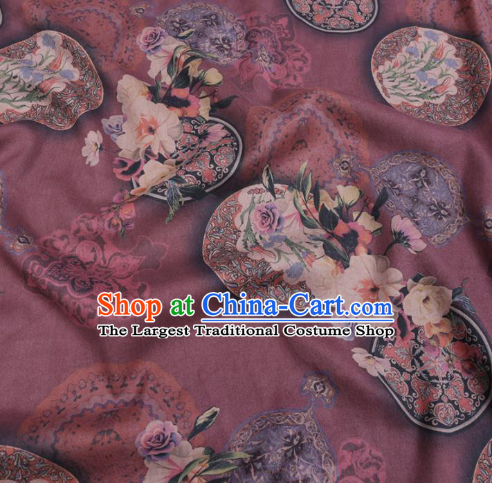 Chinese Cheongsam Classical Flowers Pattern Design Wine Red Watered Gauze Fabric Asian Traditional Silk Material