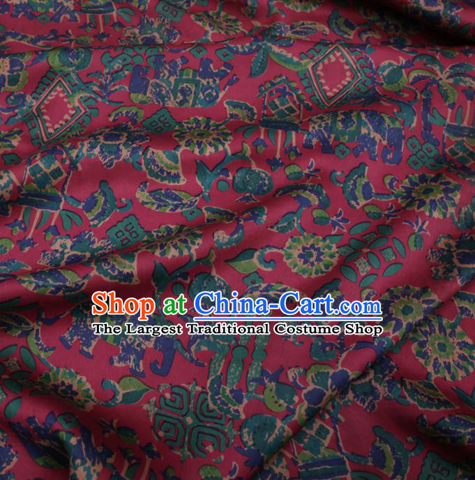 Chinese Cheongsam Classical Pattern Design Wine Red Watered Gauze Fabric Asian Traditional Silk Material