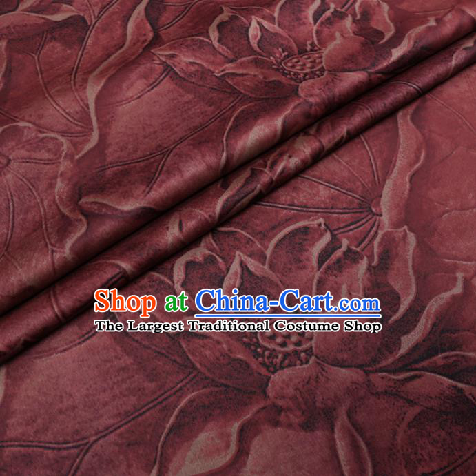 Chinese Cheongsam Classical Lotus Pattern Design Purplish Red Watered Gauze Fabric Asian Traditional Silk Material