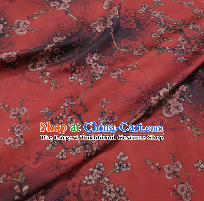 Chinese Cheongsam Classical Plum Pattern Design Dark Red Watered Gauze Fabric Asian Traditional Silk Material