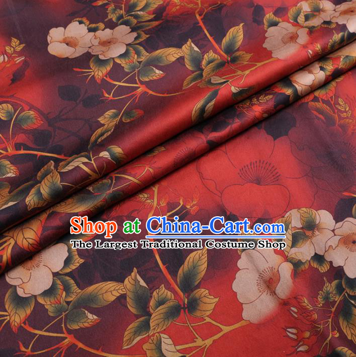Chinese Cheongsam Classical Flowers Pattern Design Red Watered Gauze Fabric Asian Traditional Silk Material