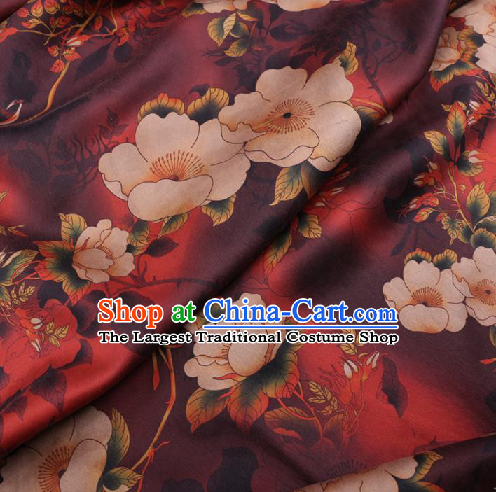 Chinese Cheongsam Classical Flowers Pattern Design Red Watered Gauze Fabric Asian Traditional Silk Material