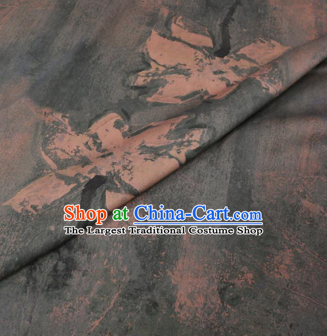 Chinese Cheongsam Classical Lotus Pattern Design Olive Green Watered Gauze Fabric Asian Traditional Silk Material