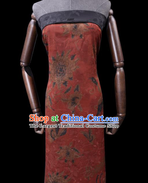Chinese Cheongsam Classical Peony Phoenix Pattern Design Red Watered Gauze Fabric Asian Traditional Silk Material