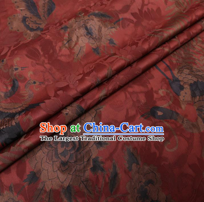 Chinese Cheongsam Classical Peony Phoenix Pattern Design Red Watered Gauze Fabric Asian Traditional Silk Material