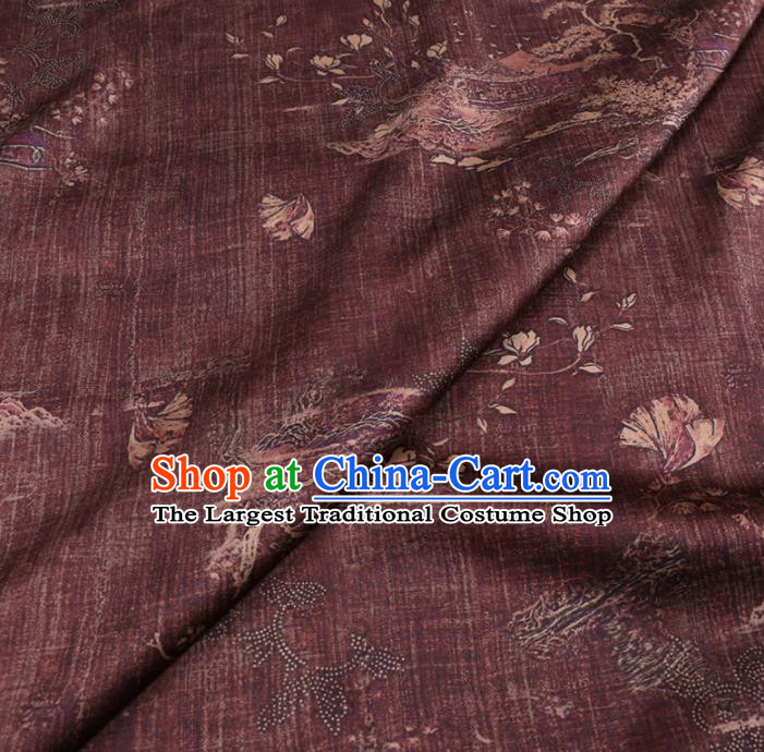 Chinese Cheongsam Classical Magnolia Pattern Design Wine Red Watered Gauze Fabric Asian Traditional Silk Material