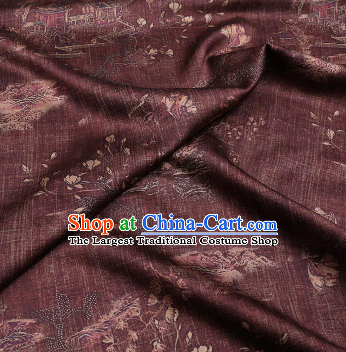 Chinese Cheongsam Classical Magnolia Pattern Design Wine Red Watered Gauze Fabric Asian Traditional Silk Material