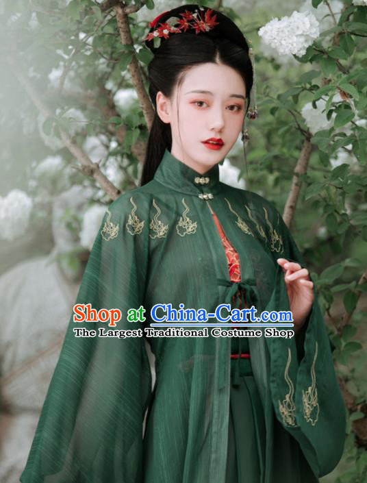 Chinese Ancient Embroidered Green Dress Traditional Ming Dynasty Aristocratic Lady Costumes for Women