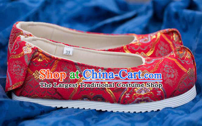 Chinese Traditional Red Brocade Shoes Opera Shoes Hanfu Shoes Wedding Shoes for Women