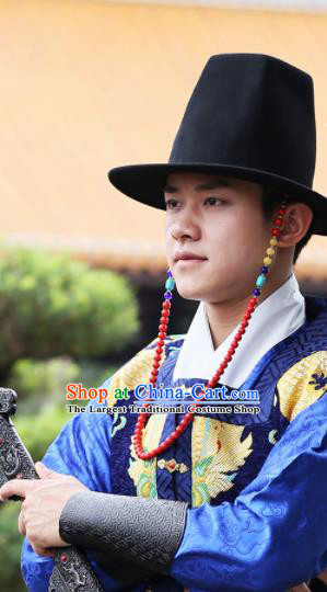 Traditional Chinese Ming Dynasty Swordsman Black Hat Ancient Imperial Guards Headwear for Men