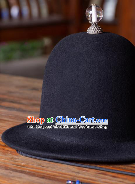 Traditional Chinese Ming Dynasty Swordsman Black Woolen Hat Ancient Imperial Guards Headwear for Men