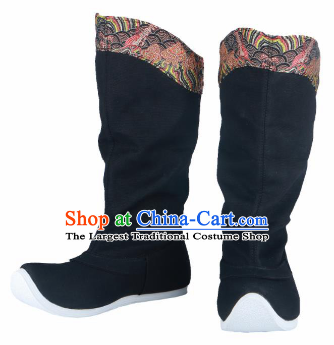 Chinese Traditional Ming Dynasty Black Boots Handmade Hanfu Shoes Ancient Swordsman Shoes for Men