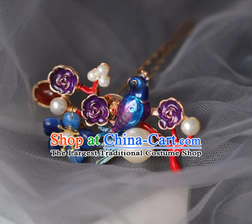 Chinese Handmade Ming Dynasty Princess Bird Plum Hairpins Ancient Hanfu Hair Accessories for Women