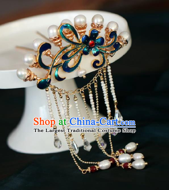 Chinese Handmade Ming Dynasty Princess Pearls Tassel Hairpins Ancient Hanfu Hair Accessories for Women