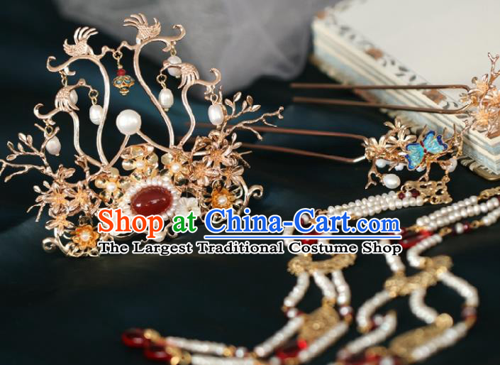 Chinese Handmade Ming Dynasty Princess Hair Crown Hairpins Ancient Hanfu Hair Accessories for Women