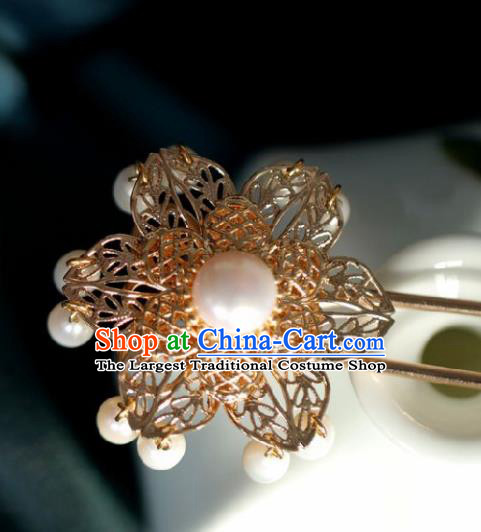 Chinese Handmade Ming Dynasty Queen Pearls Golden Hairpins Ancient Hanfu Hair Accessories for Women