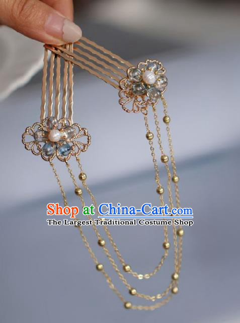 Chinese Handmade Ming Dynasty Golden Hair Combs Hairpins Ancient Hanfu Hair Accessories for Women