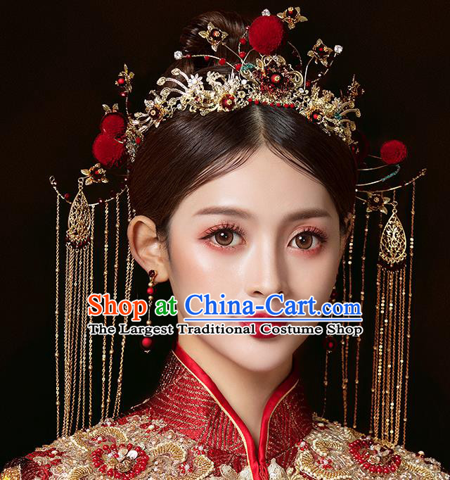 Chinese Traditional Wedding Queen Hair Crown Hairpins Handmade Bride Hair Accessories for Women