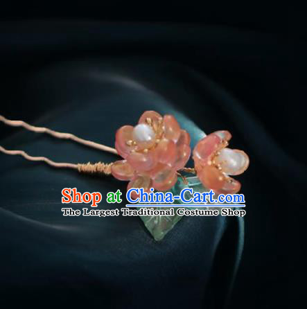 Chinese Handmade Princess Pink Flowers Hairpins Ancient Hanfu Hair Accessories for Women