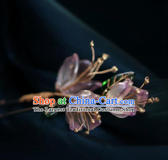 Chinese Handmade Princess Purple Flowers Hairpins Ancient Hanfu Hair Accessories for Women