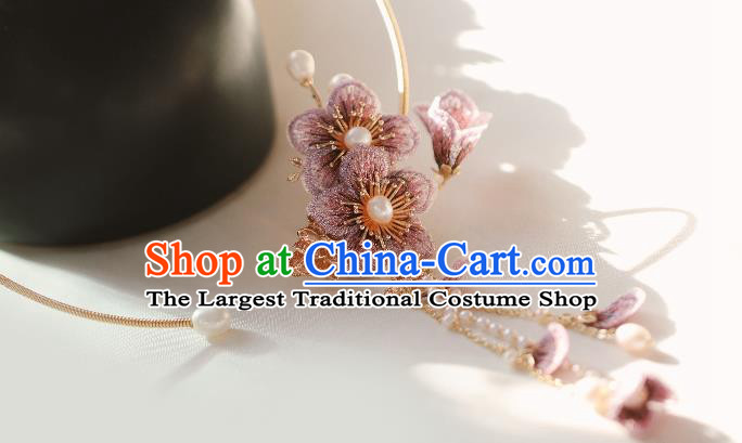 Chinese Traditional Ming Dynasty Peach Blossom Tassel Necklace Handmade Ancient Princess Necklet Accessories for Women