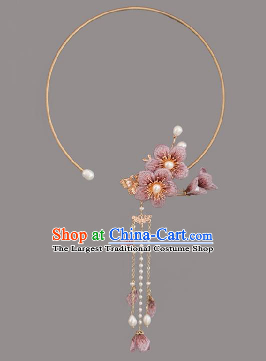 Chinese Traditional Ming Dynasty Peach Blossom Tassel Necklace Handmade Ancient Princess Necklet Accessories for Women