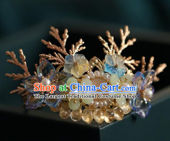 Chinese Handmade Princess Rose Chalcedony Hairpins Ancient Hanfu Hair Accessories for Women