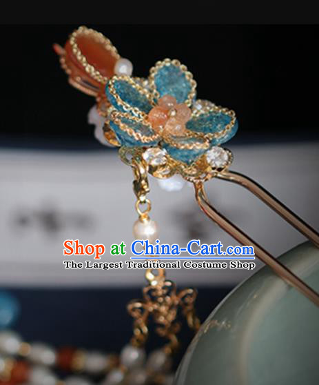 Chinese Handmade Princess Pearls Tassel Plum Hairpins Ancient Hanfu Hair Accessories for Women