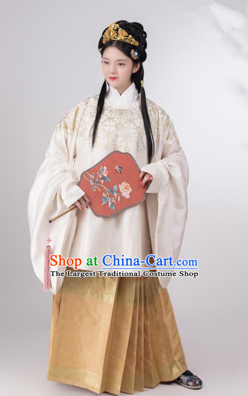 Traditional Chinese Ming Dynasty Princess White Brocade Blouse Ancient Nobility Lady Historical Costumes for Women