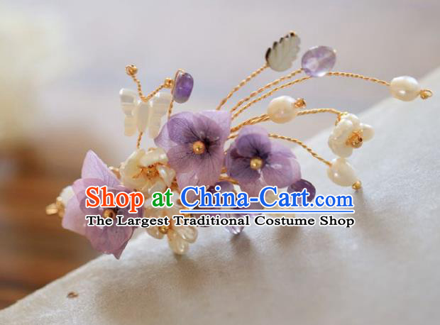 Chinese Handmade Ming Dynasty Princess Lilac Flower Hair Claw Hairpins Ancient Hanfu Hair Accessories for Women