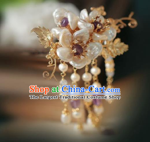 Chinese Handmade Ming Dynasty Princess Shell Tassel Hairpins Ancient Hanfu Hair Accessories for Women