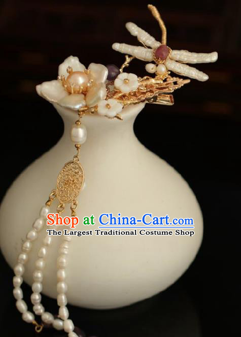 Chinese Handmade Ming Dynasty Princess Shell Dragonfly Hairpins Ancient Hanfu Hair Accessories for Women
