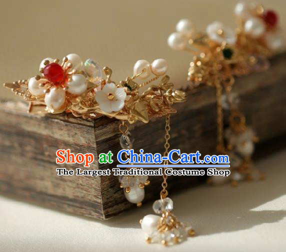 Chinese Handmade Ming Dynasty Princess Pearls Hair Claw Hairpins Ancient Hanfu Hair Accessories for Women