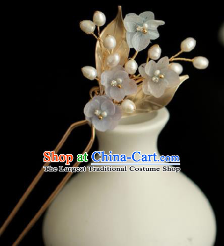 Chinese Handmade Ming Dynasty Princess Golden Leaf Pearls Hairpins Ancient Hanfu Hair Accessories for Women