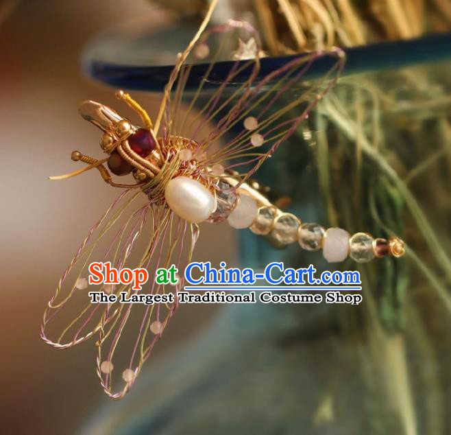 Chinese Handmade Ming Dynasty Princess Pink Dragonfly Hair Claw Hairpins Ancient Hanfu Hair Accessories for Women