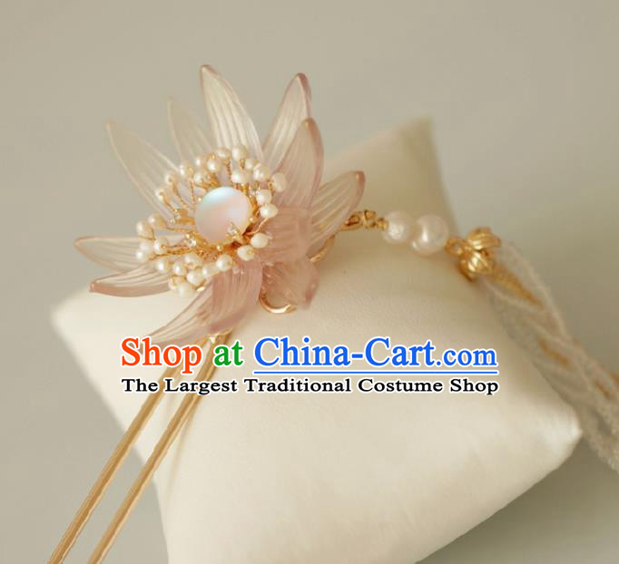 Chinese Handmade Tang Dynasty Princess Pink Lotus Hairpins Ancient Hanfu Hair Accessories for Women