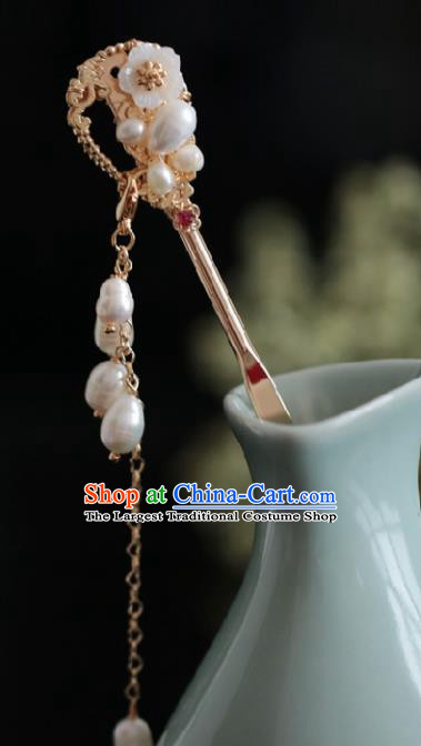 Chinese Handmade Tang Dynasty Princess Pearls Golden Hairpins Ancient Hanfu Hair Accessories for Women