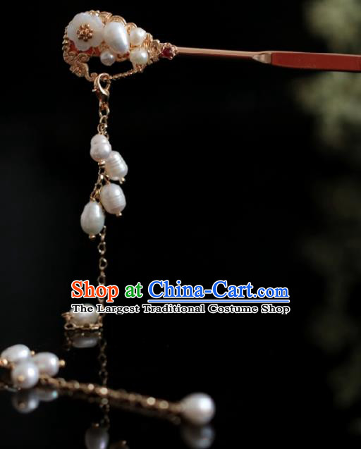 Chinese Handmade Tang Dynasty Princess Pearls Golden Hairpins Ancient Hanfu Hair Accessories for Women
